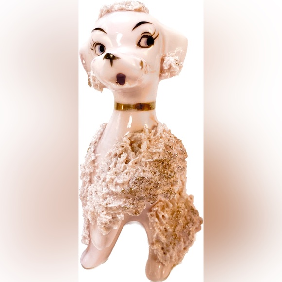 Vintage Lefton pink spaghetti poodle set. Boy/Girl dog set. Gold accents - Picture 9 of 13